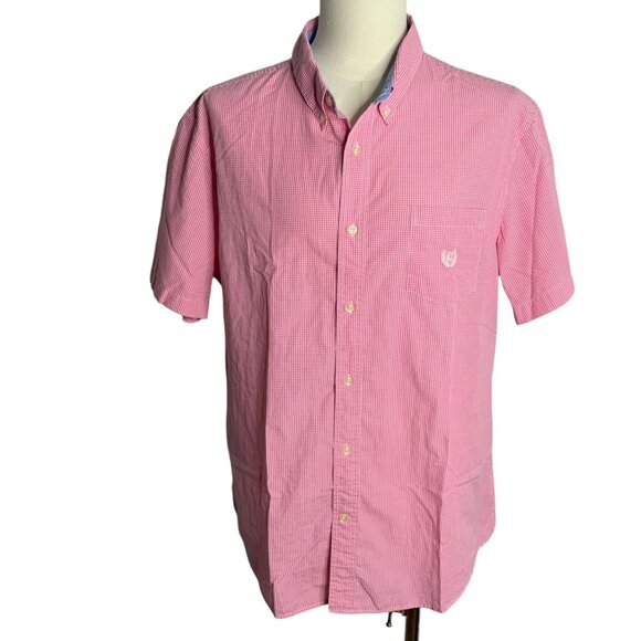 Chaps Mens Pink Gingham Short Sleeve Button-Down Shirt XXL Custom Fit Cotton Ble - Picture 1 of 6
